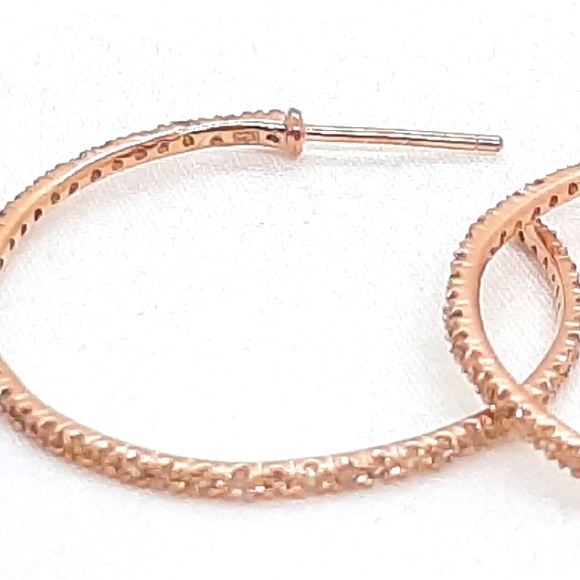 Auth NWOT Natural Diamond 14K Rose Gold Over 925 Silver Large Hoop Earrings 1ct - Picture 4 of 4